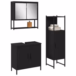 vidaXL Set di mobili per il bagno 3 pcs Nero 33 x 33 x 102.5 cm - Vista aggiuntiva 3