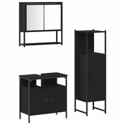 vidaXL Set di mobili per il bagno 3 pcs Nero 33 x 33 x 120.5 cm - Vista aggiuntiva 2