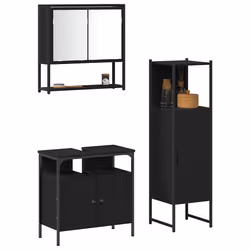 vidaXL Set di mobili per il bagno 3 pcs Nero 33 x 33 x 120.5 cm - Vista aggiuntiva 3