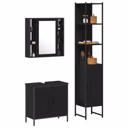 vidaXL Unità da Bagno Nero 33 x 33 x 185.5 cm Legno multistrato - Vista aggiuntiva 3