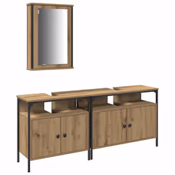 vidaXL Unità da Bagno 3 pcs Marrone 80 x 30 x 60 cm Legno multistrato - Vista aggiuntiva 2