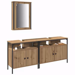 vidaXL Unità da Bagno 3 pcs Marrone 80 x 30 x 60 cm Legno multistrato - Vista aggiuntiva 3