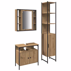 vidaXL Set di Armadi da Bagno con lo scaffale 3 pcs rovere artigianale - Vista aggiuntiva 2