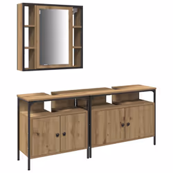 vidaXL Unità da Bagno 3 pcs Marrone 80 x 30 x 60 cm Legno multistrato - Vista aggiuntiva 2