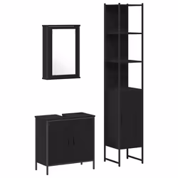vidaXL Set di mobili per il bagno 3 pcs Nero 33 x 33 x 185.5 cm - Vista aggiuntiva 2