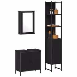 vidaXL Set di mobili per il bagno 3 pcs Nero 33 x 33 x 185.5 cm - Vista aggiuntiva 3