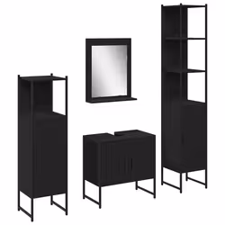 vidaXL Set di mobili per il bagno 4 pcs Nero 33 x 33 x 185.5 cm - Vista aggiuntiva 2