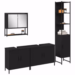 vidaXL Set di mobili per il bagno 4 pcs Nero 33 x 33 x 185.5 cm - Vista aggiuntiva 3