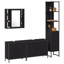 vidaXL Set di mobili per il bagno Altro 4 pcs Nero 33 x 33 x 185.5 cm - Vista aggiuntiva 3