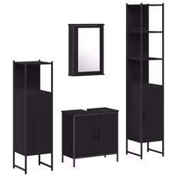vidaXL Set di mobili per il bagno 4 pcs Nero 33 x 33 x 185.5 cm - Vista aggiuntiva 2