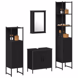 vidaXL Set di mobili per il bagno 4 pcs Nero 33 x 33 x 185.5 cm - Vista aggiuntiva 3