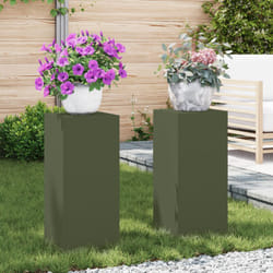 Supporti per Piante da Esterno Pillar 2 pz Verde Oliva 24x24x55 cm Acciaio Vidaxl
