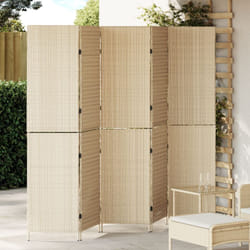 Paravento 5 Pannelli Pieghevole Beige 245x180 cm Poly Rattan Vidaxl