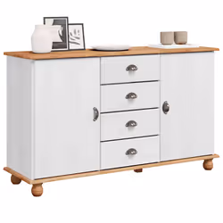 vidaXL Credenza ASKIM Bianco 133.5 x 40 x 79 cm Legno di pino massello - Vista aggiuntiva 3