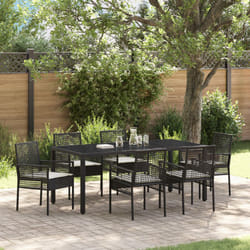 Set da Pranzo da Giardino 7 Pezzi con Cuscini Rattan Nero