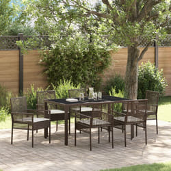 Set da Pranzo da Giardino 7 Pezzi con Cuscini in Rattan Sintetico Marrone Vidaxl