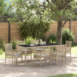 Set da Pranzo da Giardino 7 Pezzi con Cuscini Beige in Polyrattan - Vidaxl