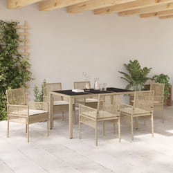 Set da Pranzo da Giardino 7 Pezzi con Cuscini Beige in Polyrattan Vidaxl