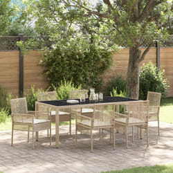 Set da pranzo da giardino 7 pezzi con cuscini beige in polyrattan