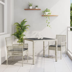 Set da Pranzo da Giardino 3 Pezzi con Cuscini Grigio Chiaro in Polyrattan Vidaxl