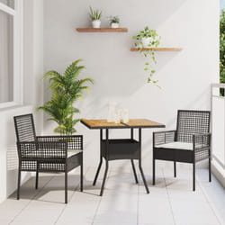 Set da Pranzo da Giardino 3 Pezzi con Cuscini Nero Polyrattan Vidaxl