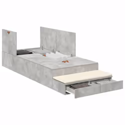 vidaXL Struttura letto con contenitore con cassetto Grigio cemento - Vista aggiuntiva 3