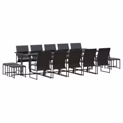 vidaXL Set da Pranzo per Giardino 15 pcs Nero Acciaio - Vista aggiuntiva 2