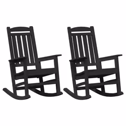 vidaXL Sedia a dondolo da giardino 2 pcs Nero 70 x 92 x 108cm Plastica - Vista aggiuntiva 2