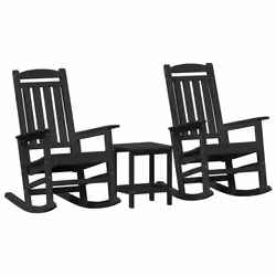 vidaXL Sedia a dondolo da giardino 3 pcs Nero 38 x 38 x 46cm Plastica - Vista aggiuntiva 2