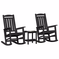 vidaXL Sedia a dondolo da giardino 3 pcs Nero 38 x 38 x 46cm Plastica - Vista aggiuntiva 3