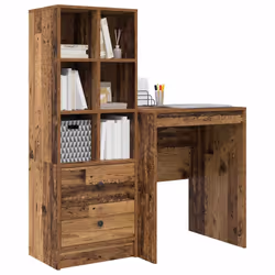 vidaXL Scrivania con Spazio di Archiviazione 2 pcs Legno vecchio - Vista aggiuntiva 3