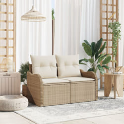 Divano da Giardino a 2 Posti con Contenitore e Cuscini Beige in Rattan Sintetico Vidaxl