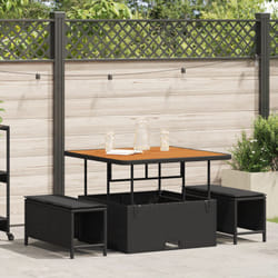 vidaXL Set da pranzo da giardino in 3 pezzi con cuscini neri in polyrattan e acacia