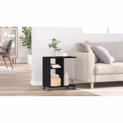 Questo tavolino rettangolare compatto gioca benissimo tra stile e funzionalità. Realizzato in legno ingegnerizzato con una fi ...