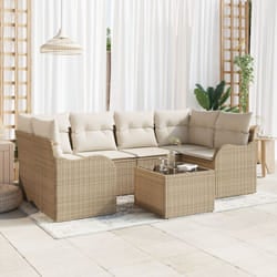 Set di Divani da Giardino Vidaxl in 7 Pezzi con Cuscini in Polyrattan Beige, Divano da Giardino a Due Posti Vidaxl con Cuscini in Polyrattan Beige