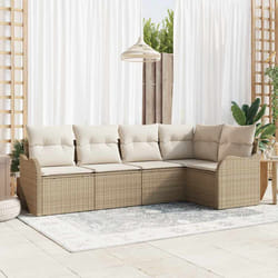vidaXL Set Divano da Giardino con cuscino 5 pcs Beige Poly Rattan