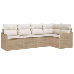 vidaXL Set Divano da Giardino con cuscino 5 pcs Beige Poly Rattan - Vista aggiuntiva 2
