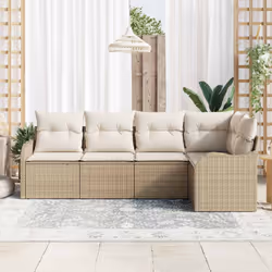 vidaXL Set Divano da Giardino con cuscino 5 pcs Beige Poly Rattan - Vista aggiuntiva 3