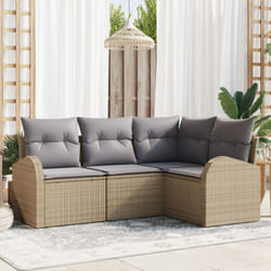 Set di divani da giardino da 4 pezzi con cuscini Beige Polyrattan Vidaxl