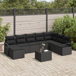 Set divani giardino Vidaxl con cuscini beige in polirattan, Divano giardino 2 posti con cuscini neri in polirattan