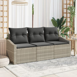 Set di Divani da Giardino in 3 Pezzi con Cuscini Grigio Chiaro Polyrattan Vidaxl