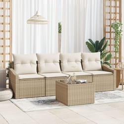 Set Divani Giardino , 5 Pezzi, Cuscini Beige, Rattan Sintetico Vidaxl