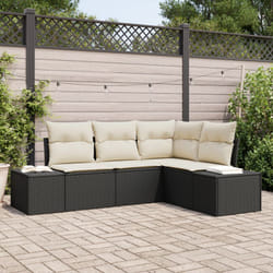Set di divani da giardino 4 pezzi con cuscini neri in polirattan Vidaxl