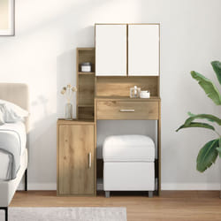 Toeletta con Specchio e led in Legno Ingegnerizzato Rovere Artigianale Vidaxl