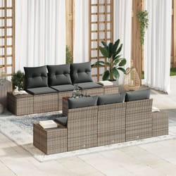 Vidaxl - Set Divano da Giardino da 7 Pezzi con Cuscini Grigi in Polyrattan e Acacia