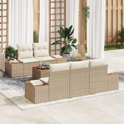 Set di divani da giardino 6 pezzi con cuscini beige in rattan sintetico e acacia Vidaxl