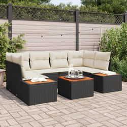 Vidaxl - Set Divano da Giardino da 7 Pezzi con Cuscini Nero in Polirattan Acacia