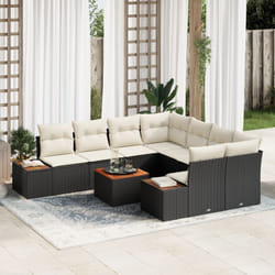 Set Divano Giardino 9 Pezzi con Cuscini Nero in Polyrattan e Acacia Vidaxl
