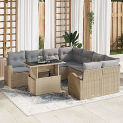 Set Divani Giardino 9 Pezzi con Cuscini Beige Rattan Poliolefinico Vidaxl