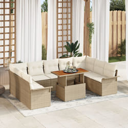 Set Giardino Pranzo 10 Pezzi con Cuscini Beige Polyrattan Acacia Vidaxl
